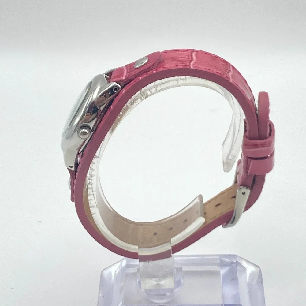 Fossil F2 Women's Watch 23mm Silver Tone Date Pink Leather Cuff MOP New Battery